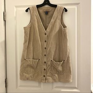 Vintage Express Jeans Beige Cream corduroy jumper pinafore dress size large